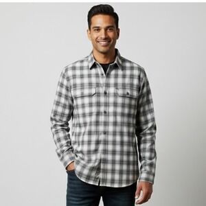 AXIIST Mens Plaid‎ Button Down Shirt Slim Fit Long Sleeve XL Gray White